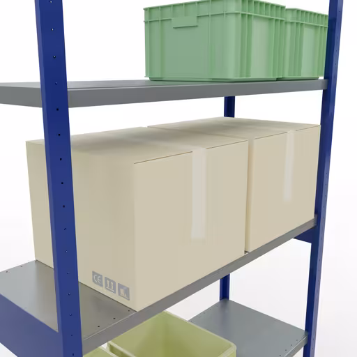 Abbildung Nr 15 des Artikels Grundregal, Fachbodenregal Stecksystem MULTIplus250, 3000 x 1300 x 500 mm (HxBxT), 7 Fachböden, Längenriegel, RAL 5010 enzianblau/verzinkt aus der Produktgruppe Stecksystem von der Marke Schulte Lagertechnik