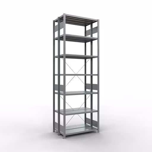 Grundregal, Doppelregal, Fachbodenregal Stecksystem MULTIplus250, 3000 x 1000 x (2x300) mm (HxBxT), 2x7 Fachböden, Kreuzstrebe, verzinkt aus der Kategorie Doppelregale mit der Artikelnummer 14232-G