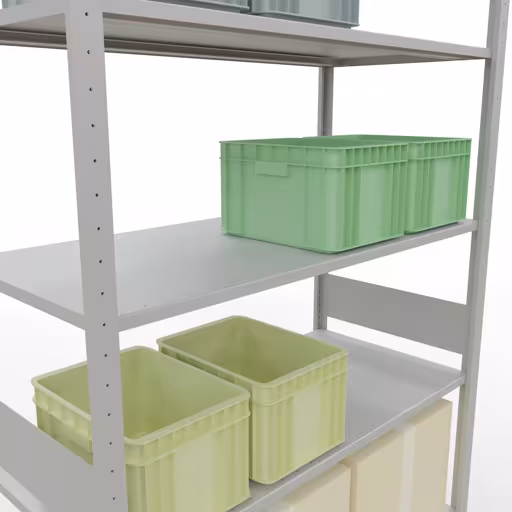 Grundregal, Fachbodenregal Stecksystem MULTIplus150, 3000 x 1300 x 600 mm (HxBxT), 7 Fachböden, Längenriegel, RAL 7035 lichtgrau mit der GTIN 4004514293268 Grundregal, Fachbodenregal Stecksystem MULTIplus150, 3000 x 1300 x 600 mm (HxBxT), 7 Fachböden, Längenriegel, RAL 7035 lichtgrau von Schulte Lagertechnik mit der Artikelnr. 32662-130-LR