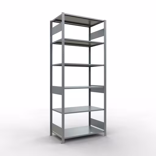 Grundregal, Fachbodenregal Stecksystem MULTIplus85, 2500 x 1000 x 600 mm (HxBxT), 6 Fachböden, Längenriegel, verzinkt aus der Kategorie Grundregal mit der Artikelnummer 13161-LR