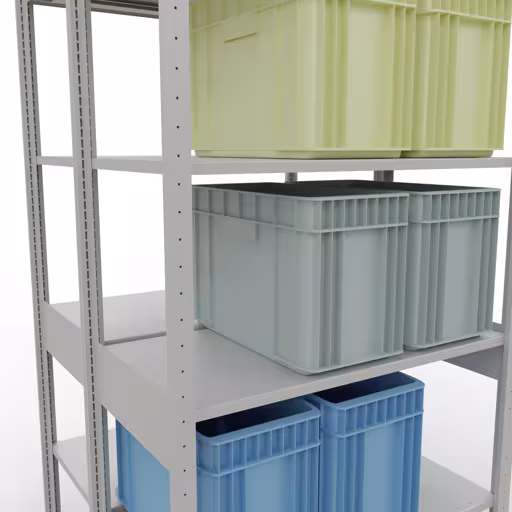 Grundregal, Doppelregal, Fachbodenregal Stecksystem MULTIplus150, 2500 x 1000 x (2x500) mm (HxBxT), 2x6 Fachböden, Längenriegel, RAL 7035 lichtgrau von der Marke Schulte Lagertechnik aus der Produktreihe Fachbodenregale