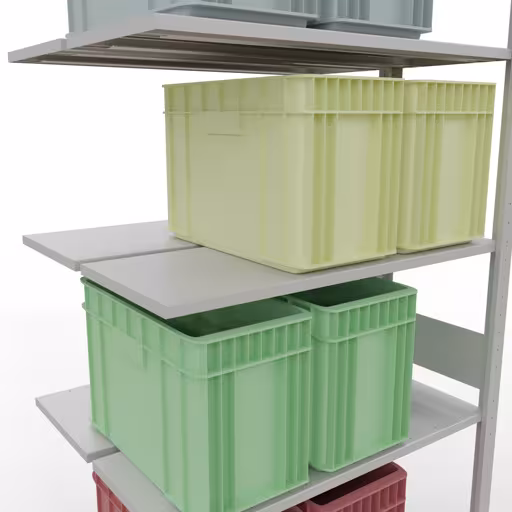 Zusatzbild des Artikels Anbauregal, Doppelregal, Fachbodenregal Stecksystem MULTIplus150, 3000 x 1000 x (2x400) mm (HxBxT), 2x7 Fachböden, Längenriegel, RAL 7035 lichtgrau aus Doppelregale