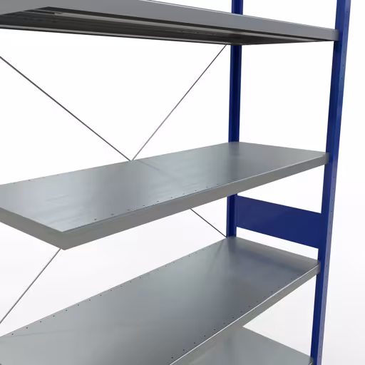 Abbildung Nr 11 des Artikels Anbauregal, Fachbodenregal Stecksystem MULTIplus250, 3000 x 1300 x 500 mm (HxBxT), 7 Fachböden, Kreuzstrebe, RAL 5010 enzianblau/verzinkt aus der Produktgruppe Stecksystem von der Marke Schulte Lagertechnik