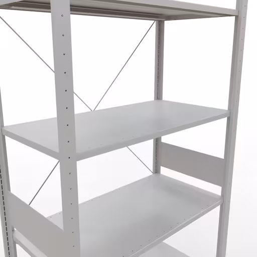 Abbildung Nr 14 des Artikels Grundregal, Fachbodenregal Stecksystem MULTIplus150, 3000 x 1000 x 500 mm (HxBxT), 7 Fachböden, Kreuzstrebe, RAL 7035 lichtgrau aus der Produktgruppe Stecksystem von der Marke Schulte Lagertechnik