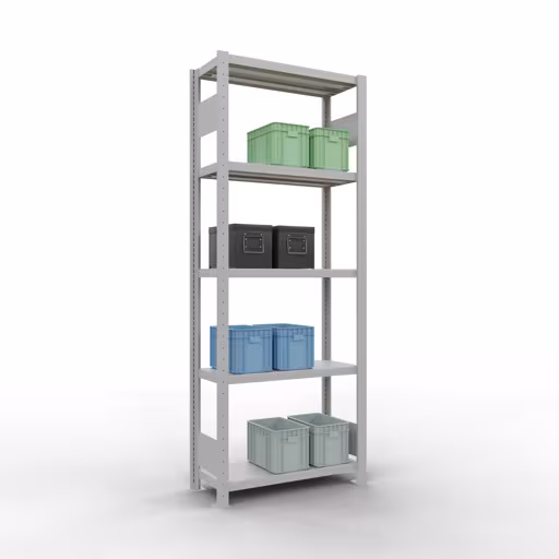 Produktbild Nr 14 des Artikels Grundregal, Fachbodenregal Stecksystem MULTIplus250, 2000 x 750 x 300 mm (HxBxT), 5 Fachböden, Längenriegel, RAL 7035 lichtgrau Abbildung Nr 14 des Artikels Grundregal, Fachbodenregal Stecksystem MULTIplus250, 2000 x 750 x 300 mm (HxBxT), 5 Fachböden, Längenriegel, RAL 7035 lichtgrau aus der Produktgruppe Stecksystem von der Marke Schulte Lagertechnik