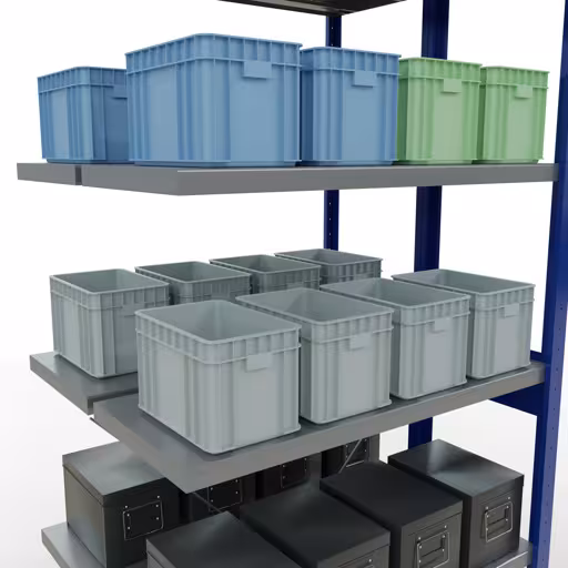 Abbildung Nr 14 des Artikels Anbauregal, Doppelregal, Fachbodenregal Stecksystem MULTIplus250, 2500 x 1000 x (2x400) mm (HxBxT), 2x6 Fachböden, Kreuzstrebe, RAL 5010 enzianblau aus der Produktgruppe Fachbodenregale von der Marke Schulte Lagertechnik