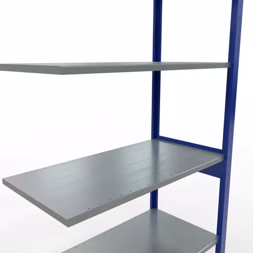 Anbauregal, Fachbodenregal Stecksystem MULTIplus85, 2500 x 1000 x 500 mm (HxBxT), 6 Fachböden, Längenriegel, RAL 5010 enzianblau von Schulte Lagertechnik mit der Artikelnr. 13156-LR-B