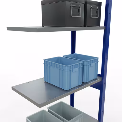 Anbauregal, Fachbodenregal Stecksystem MULTIplus150, 2500 x 750 x 400 mm (HxBxT), 6 Fachböden, Längenriegel, RAL 5010 enzianblau/verzinkt/verzinkt von Schulte Lagertechnik aus der Kategorie Stecksystem