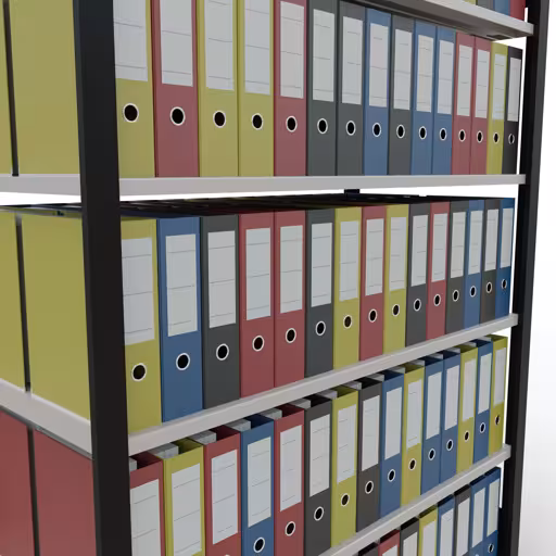 Weitere Ansicht des Artikels Grundregal, Büro-Fachbodenregal Stecksystem MULTIplus150, 2000 x 1300 x 600 mm (HxBxT), 6 Fachböden, Längenriegel, ohne Mittelanschlag, schwarz/lichtgrau aus der Kategorie Büroregale