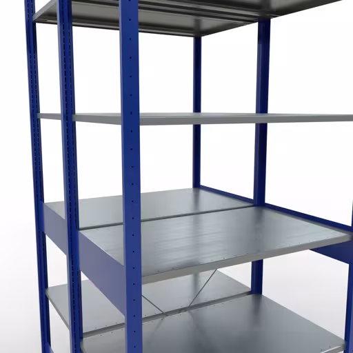 Zusatzbild des Artikels Grundregal, Doppelregal, Fachbodenregal Stecksystem MULTIplus150, 2500 x 1000 x (2x600) mm (HxBxT), 2x6 Fachböden, Kreuzstrebe, RAL 5010 enzianblau aus Doppelregale
