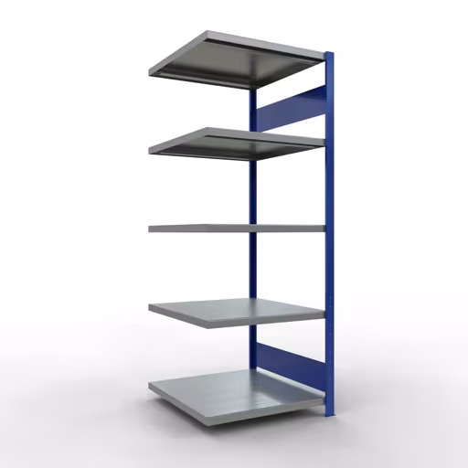Anbauregal, Fachbodenregal Stecksystem MULTIplus250, 2000 x 750 x 800 mm (HxBxT), 5 Fachböden, Längenriegel, RAL 5010 enzianblau/verzinkt/verzinkt aus der Kategorie Anbauregal mit der Artikelnummer 12985-75-LR-B