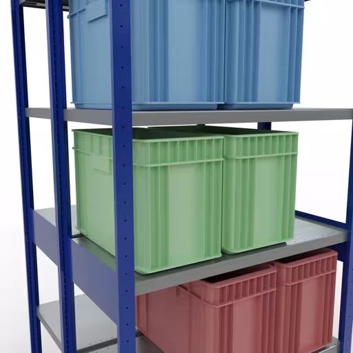Grundregal, Doppelregal, Fachbodenregal Stecksystem MULTIplus250, 2500 x 1000 x (2x500) mm (HxBxT), 2x6 Fachböden, Längenriegel, RAL 5010 enzianblau von Schulte Lagertechnik mit der Artikelnr. 33251-B