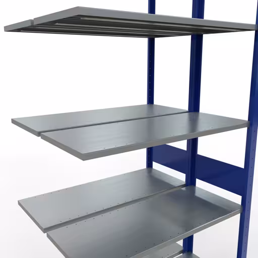 Zusatzbild des Artikels Anbauregal, Doppelregal, Fachbodenregal Stecksystem MULTIplus150, 3000 x 1000 x (2x400) mm (HxBxT), 2x7 Fachböden, Längenriegel, RAL 5010 enzianblau aus Doppelregale