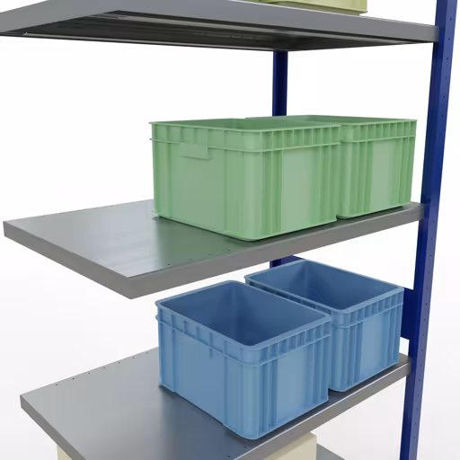 Anbauregal, Fachbodenregal Stecksystem MULTIplus330, 3000 x 1000 x 600 mm (HxBxT), 7 Fachböden, Längenriegel, RAL 5010 enzianblau/verzinkt von der Marke Schulte Lagertechnik aus der Produktreihe Stecksystem