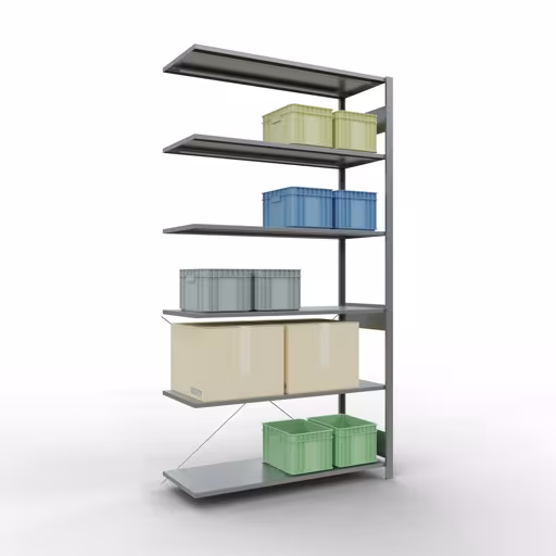 Stecksystem Anbauregal 2500x1300x500 mm, Typ 150 kg, verzinkt mit der Artikelnr. 12756-130 Stecksystem Anbauregal 2500x1300x500 mm, Typ 150 kg, verzinkt von Schulte Lagertechnik aus der Kategorie Stecksystem