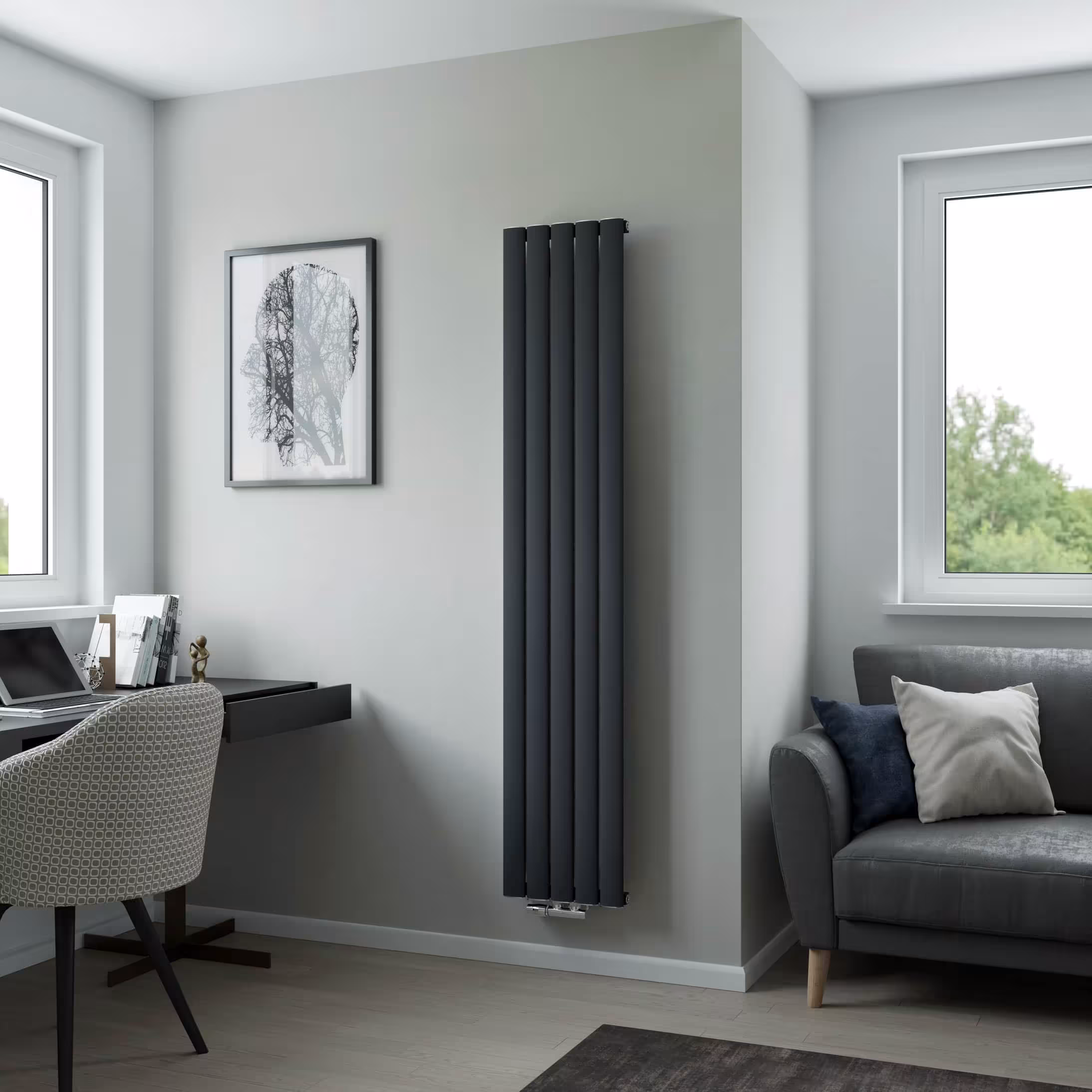 Ximax Aluminiumheizkörper Novus Mittenanschluss Anthrazit Struktur Typ Größe: 1800x345 mm aus der Kategorie Aluminium-Heizkörper mit der Artikelnr. 11634