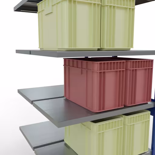 Zusatzbild des Artikels Anbauregal, Doppelregal, Fachbodenregal Stecksystem MULTIplus250, 2500 x 1000 x (2x600) mm (HxBxT), 2x6 Fachböden, Längenriegel, RAL 5010 enzianblau aus Doppelregale