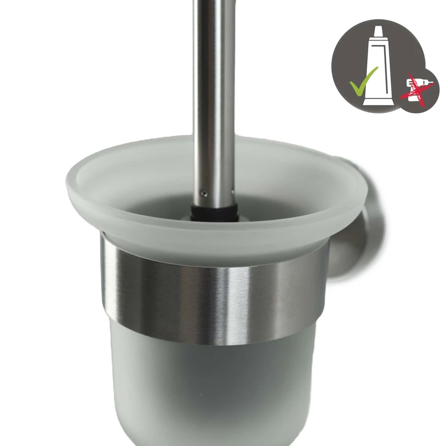 AXIAL Toilettenbürstengarnitur Edelstahl Glas - zum KLEBEN oder BOHREN