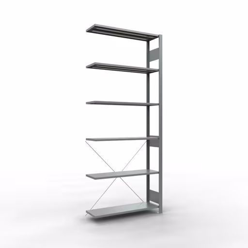 Anbauregal, Fachbodenregal Stecksystem MULTIplus150, 2500 x 1000 x 300 mm (HxBxT), 6 Fachböden, Kreuzstrebe, verzinkt aus der Kategorie Anbauregal mit der Artikelnummer 12736