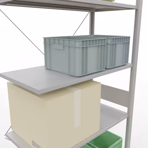 Anbauregal, Fachbodenregal Stecksystem MULTIplus85, 3000 x 1000 x 500 mm (HxBxT), 7 Fachböden, Kreuzstrebe, RAL 7035 lichtgrau von Schulte Lagertechnik aus der Kategorie Stecksystem