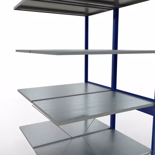 Produktbild Nr.14 des Artikels Anbauregal, Doppelregal, Fachbodenregal Stecksystem MULTIplus150, 2500 x 1000 x (2x600) mm (HxBxT), 2x6 Fachböden, Kreuzstrebe, RAL 5010 enzianblau aus der Produktreihe Fachbodenregale von der Marke Schulte Lagertechnik