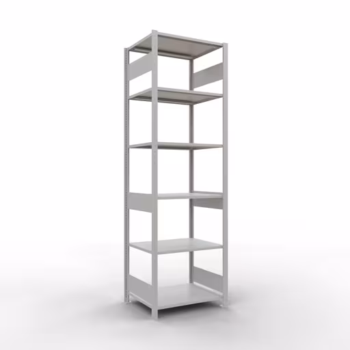 Grundregal, Fachbodenregal Stecksystem MULTIplus150, 2500 x 750 x 600 mm (HxBxT), 6 Fachböden, Längenriegel, RAL 7035 lichtgrau aus der Kategorie Grundregal mit der Artikelnummer 32661-75-LR
