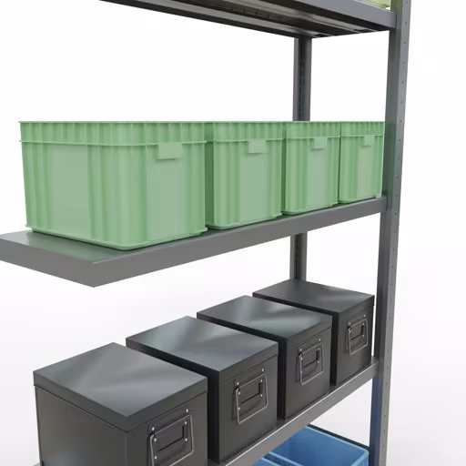 Produktbild Nr.7 des Artikels Anbauregal, Fachbodenregal Stecksystem MULTIplus250, 2000 x 1000 x 300 mm (HxBxT), 5 Fachböden, Längenriegel, verzinkt aus der Produktreihe Stecksystem von der Marke Schulte Lagertechnik