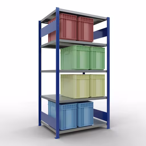 Abbildung Nr 15 des Artikels Grundregal, Fachbodenregal Stecksystem MULTIplus250, 2000 x 1000 x 800 mm (HxBxT), 5 Fachböden, Längenriegel, RAL 5010 enzianblau/verzinkt aus der Produktgruppe Stecksystem von der Marke Schulte Lagertechnik