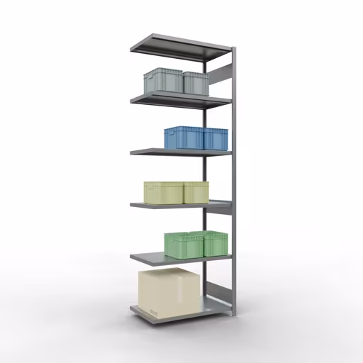 Abbildung Nr 10 des Artikels Anbauregal, Fachbodenregal Stecksystem MULTIplus250, 3000 x 1000 x 600 mm (HxBxT), 7 Fachböden, Längenriegel, verzinkt aus der Produktgruppe Stecksystem von der Marke Schulte Lagertechnik