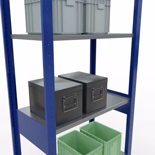 Produktbild Nr.7 des Artikels Grundregal, Fachbodenregal Stecksystem MULTIplus150, 2500 x 750 x 400 mm (HxBxT), 6 Fachböden, Längenriegel, RAL 5010 enzianblau/verzinkt/verzinkt aus der Produktreihe Stecksystem von der Marke Schulte Lagertechnik