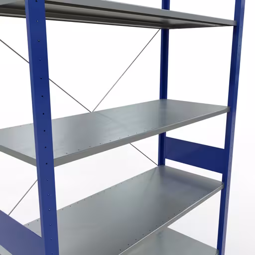 Grundregal, Fachbodenregal Stecksystem MULTIplus150, 3000 x 1300 x 500 mm (HxBxT), 7 Fachböden, Kreuzstrebe, RAL 5010 enzianblau/verzinkt von Schulte Lagertechnik aus der Kategorie Stecksystem