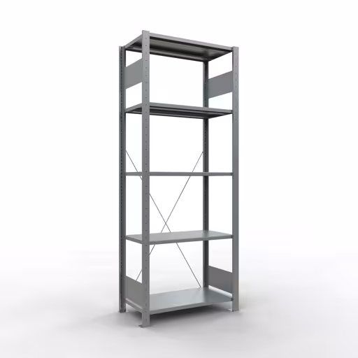 Grundregal, Fachbodenregal Stecksystem MULTIplus150, 2000 x 750 x 400 mm (HxBxT), 5 Fachböden, Kreuzstrebe, verzinkt aus der Kategorie Grundregal mit der Artikelnummer 12740-75