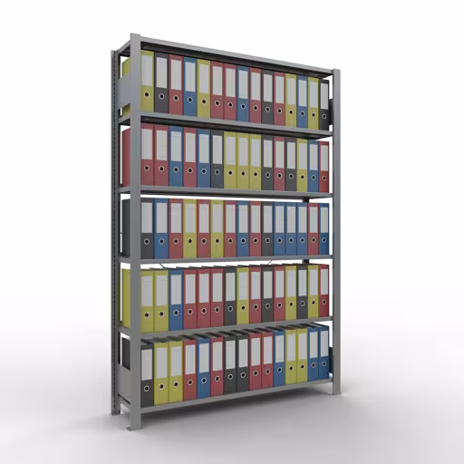 Grundregal, Büro-Fachbodenregal Stecksystem MULTIplus85, 2000 x 1300 x 300 mm (HxBxT), 6 Fachböden, Kreuzstrebe, verzinkt, mit Anschlagleiste aus der Kategorie Stecksystem mit der GTIN 4004514219886 Grundregal, Büro-Fachbodenregal Stecksystem MULTIplus85, 2000 x 1300 x 300 mm (HxBxT), 6 Fachböden, Kreuzstrebe, verzinkt, mit Anschlagleiste von der Marke Schulte Lagertechnik aus der Produktreihe Büroregale