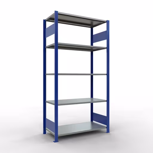 Grundregal, Fachbodenregal Stecksystem MULTIplus85, 2000 x 1000 x 500 mm (HxBxT), 5 Fachböden, Längenriegel, RAL 5010 enzianblau aus der Kategorie Grundregal mit der Artikelnummer 13150-LR-B