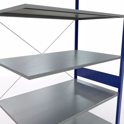 Produktbild Nr.13 des Artikels Anbauregal, Fachbodenregal Stecksystem MULTIplus150, 3000 x 1300 x 800 mm (HxBxT), 7 Fachböden, Kreuzstrebe, RAL 5010 enzianblau/verzinkt aus der Produktreihe Stecksystem von der Marke Schulte Lagertechnik