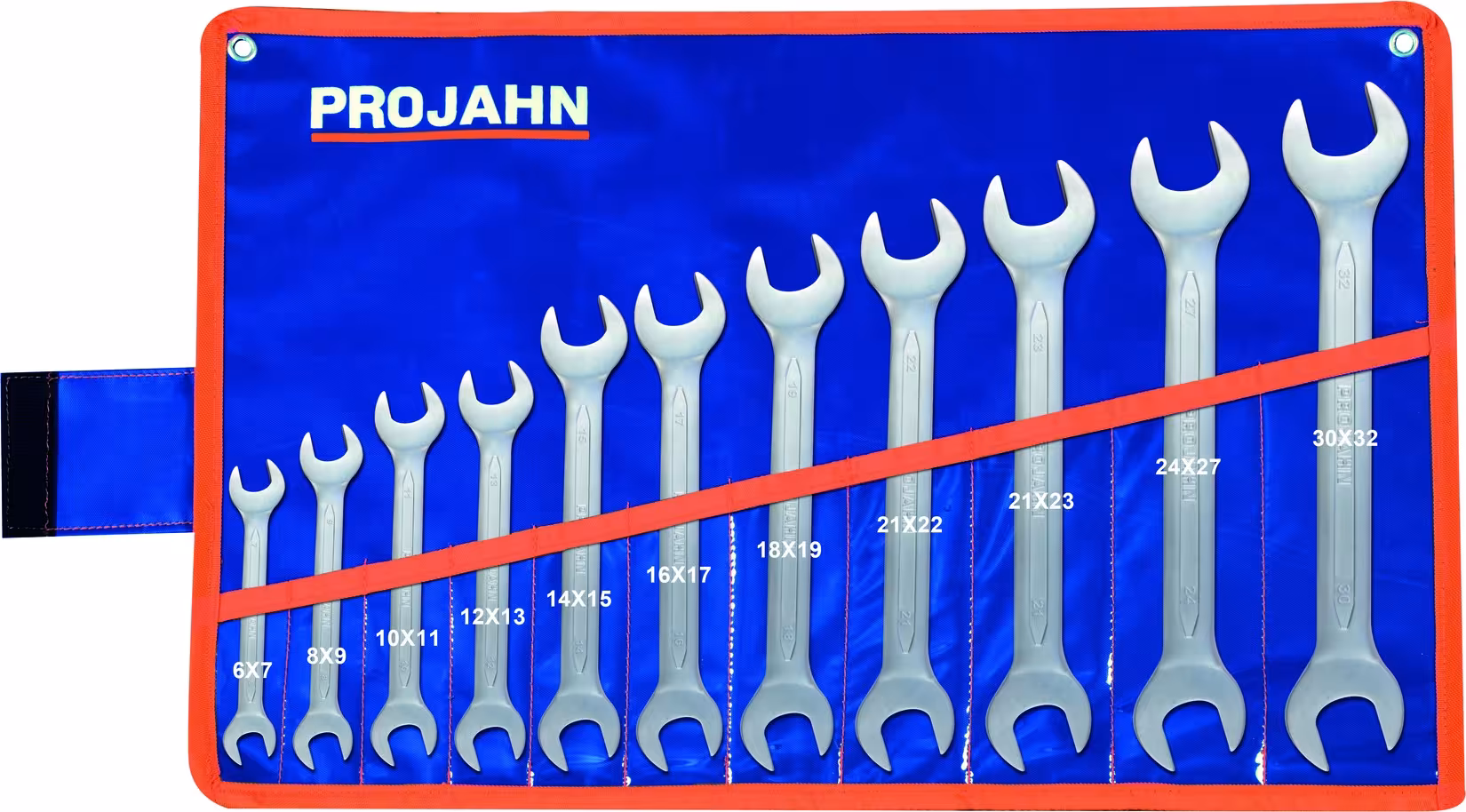 DoppelgabelSchlüssel Set 11tlg 6x7 - 8x9 - 10x11 - 12x13 - 14x15 - 16x17 - 18x19 - 20x22 - 21x23 - 24x27 - 30x32 von der Marke PROJAHN aus der Produktreihe Schraubenschlüssel