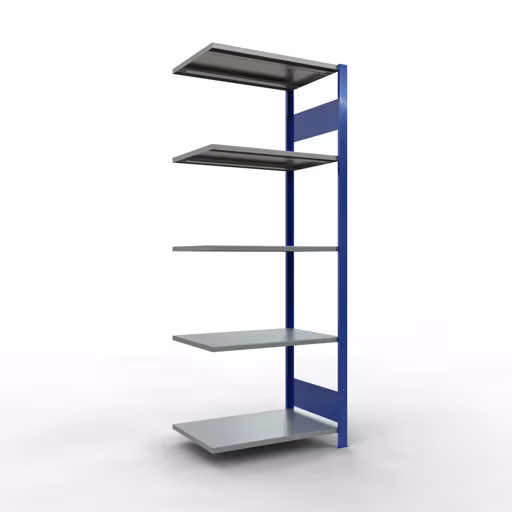 Anbauregal, Fachbodenregal Stecksystem MULTIplus150, 2000 x 750 x 500 mm (HxBxT), 5 Fachböden, Längenriegel, RAL 5010 enzianblau/verzinkt/verzinkt aus der Kategorie Anbauregal mit der Artikelnummer 12755-75-LR-B