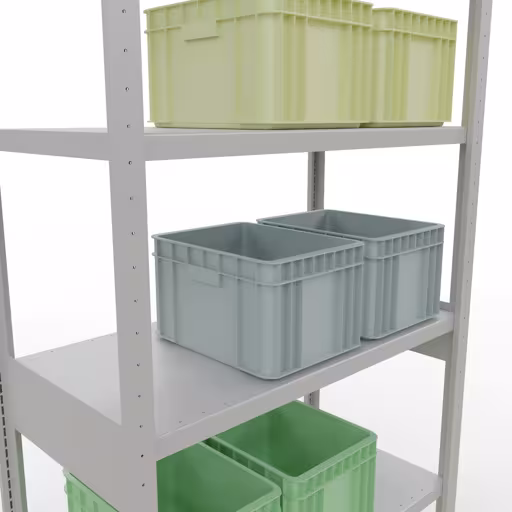 Abbildung Nr 12 des Artikels Grundregal, Fachbodenregal Stecksystem MULTIplus330, 2500 x 1000 x 500 mm (HxBxT), 6 Fachböden, Kreuzstrebe, RAL 7035 lichtgrau aus der Produktgruppe Stecksystem von der Marke Schulte Lagertechnik