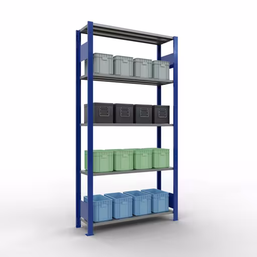 Produktbild Nr 15 des Artikels Grundregal, Fachbodenregal Stecksystem MULTIplus85, 2000 x 1000 x 300 mm (HxBxT), 5 Fachböden, Längenriegel, RAL 5010 enzianblau Abbildung Nr 15 des Artikels Grundregal, Fachbodenregal Stecksystem MULTIplus85, 2000 x 1000 x 300 mm (HxBxT), 5 Fachböden, Längenriegel, RAL 5010 enzianblau aus der Produktgruppe Stecksystem von der Marke Schulte Lagertechnik