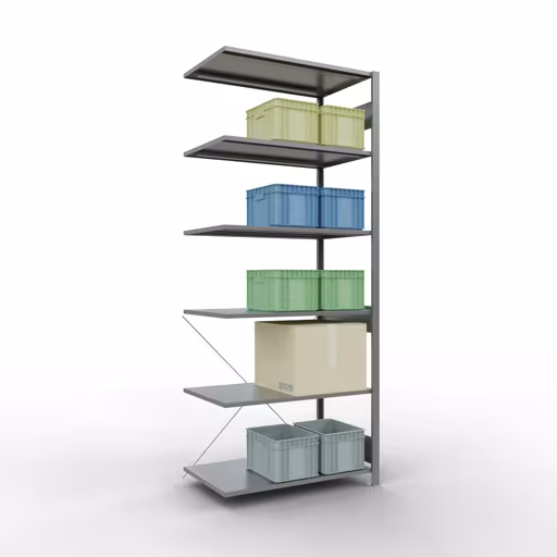 Abbildung Nr 12 des Artikels Anbauregal, Fachbodenregal Stecksystem MULTIplus150, 2500 x 1000 x 600 mm (HxBxT), 6 Fachböden, Kreuzstrebe, verzinkt aus der Produktgruppe Stecksystem von der Marke Schulte Lagertechnik