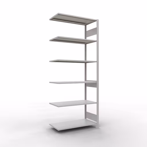 Anbauregal, Fachbodenregal Stecksystem MULTIplus150, 2500 x 1000 x 500 mm (HxBxT), 6 Fachböden, Längenriegel, RAL 7035 lichtgrau aus der Kategorie Anbauregal mit der Artikelnummer 32656-LR