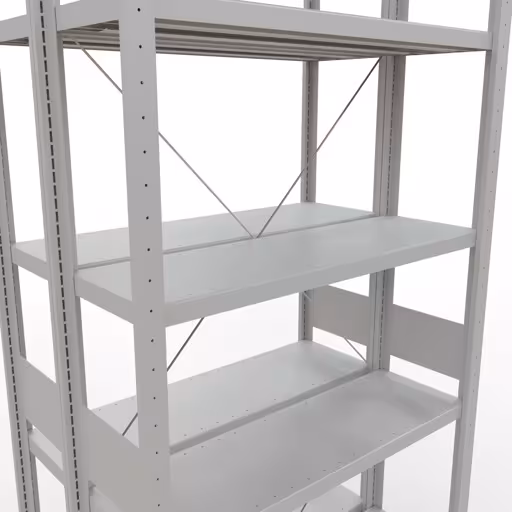Grundregal, Doppelregal, Fachbodenregal Stecksystem MULTIplus250, 3000 x 1000 x (2x300) mm (HxBxT), 2x7 Fachböden, Kreuzstrebe, RAL 7035 lichtgrau von Schulte Lagertechnik aus der Kategorie Fachbodenregale