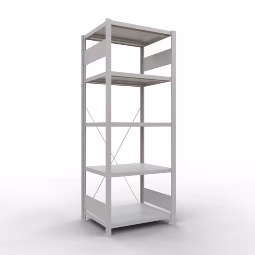 Grundregal, Fachbodenregal Stecksystem MULTIplus250, 2000 x 750 x 600 mm (HxBxT), 5 Fachböden, Kreuzstrebe, RAL 7035 lichtgrau aus der Kategorie Grundregal mit der Artikelnummer 32860-75