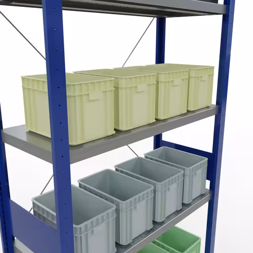 Abbildung Nr 7 des Artikels Grundregal, Fachbodenregal Stecksystem MULTIplus330, 3000 x 1000 x 400 mm (HxBxT), 7 Fachböden, Kreuzstrebe, RAL 5010 enzianblau/verzinkt aus der Produktgruppe Stecksystem von der Marke Schulte Lagertechnik