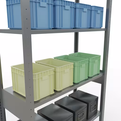 Produktbild Nr.12 des Artikels Grundregal, Fachbodenregal Stecksystem MULTIplus150, 2500 x 1000 x 400 mm (HxBxT), 6 Fachböden, Längenriegel, verzinkt aus der Produktreihe Stecksystem von der Marke Schulte Lagertechnik