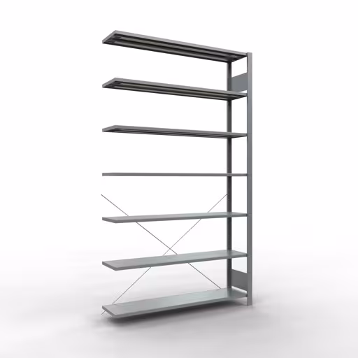 Anbauregal, Büro-Fachbodenregal Stecksystem MULTIplus85, 2300 x 1300 x 300 mm (HxBxT), 7 Fachböden, Kreuzstrebe, verzinkt, ohne Anschlagleiste aus der Kategorie Stecksystem mit der Artikelnummer 17735