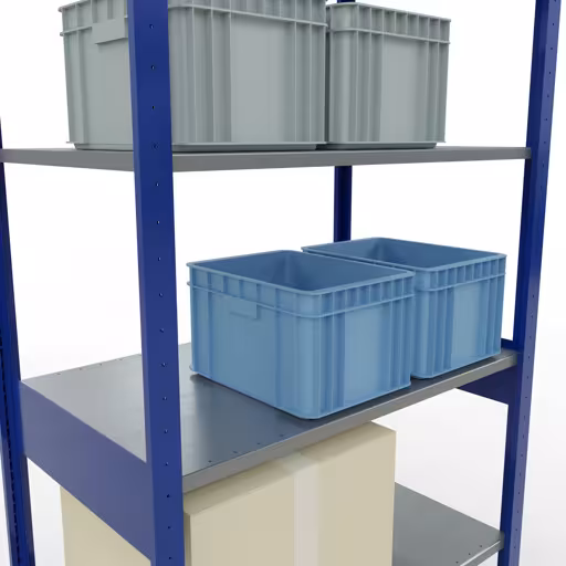 Grundregal, Fachbodenregal Stecksystem MULTIplus150, 2500 x 1000 x 600 mm (HxBxT), 6 Fachböden, Längenriegel, RAL 5010 enzianblau/verzinkt von Schulte Lagertechnik aus der Kategorie Stecksystem