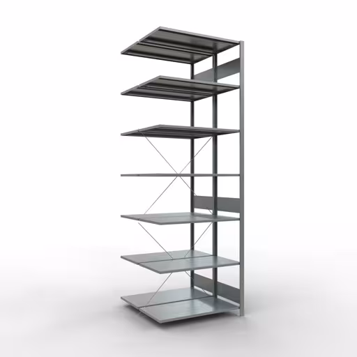 Anbauregal, Doppelregal, Fachbodenregal Stecksystem MULTIplus150, 3000 x 1000 x (2x1000) mm (HxBxT), 2x7 Fachböden, Kreuzstrebe, verzinkt aus der Kategorie Doppelregale mit der Artikelnummer 13757