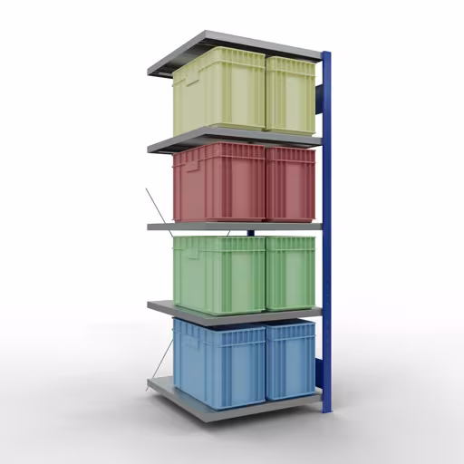 Abbildung Nr 10 des Artikels Anbauregal, Fachbodenregal Stecksystem MULTIplus250, 2000 x 750 x 800 mm (HxBxT), 5 Fachböden, Kreuzstrebe, RAL 5010 enzianblau/verzinkt/verzinkt aus der Produktgruppe Stecksystem von der Marke Schulte Lagertechnik