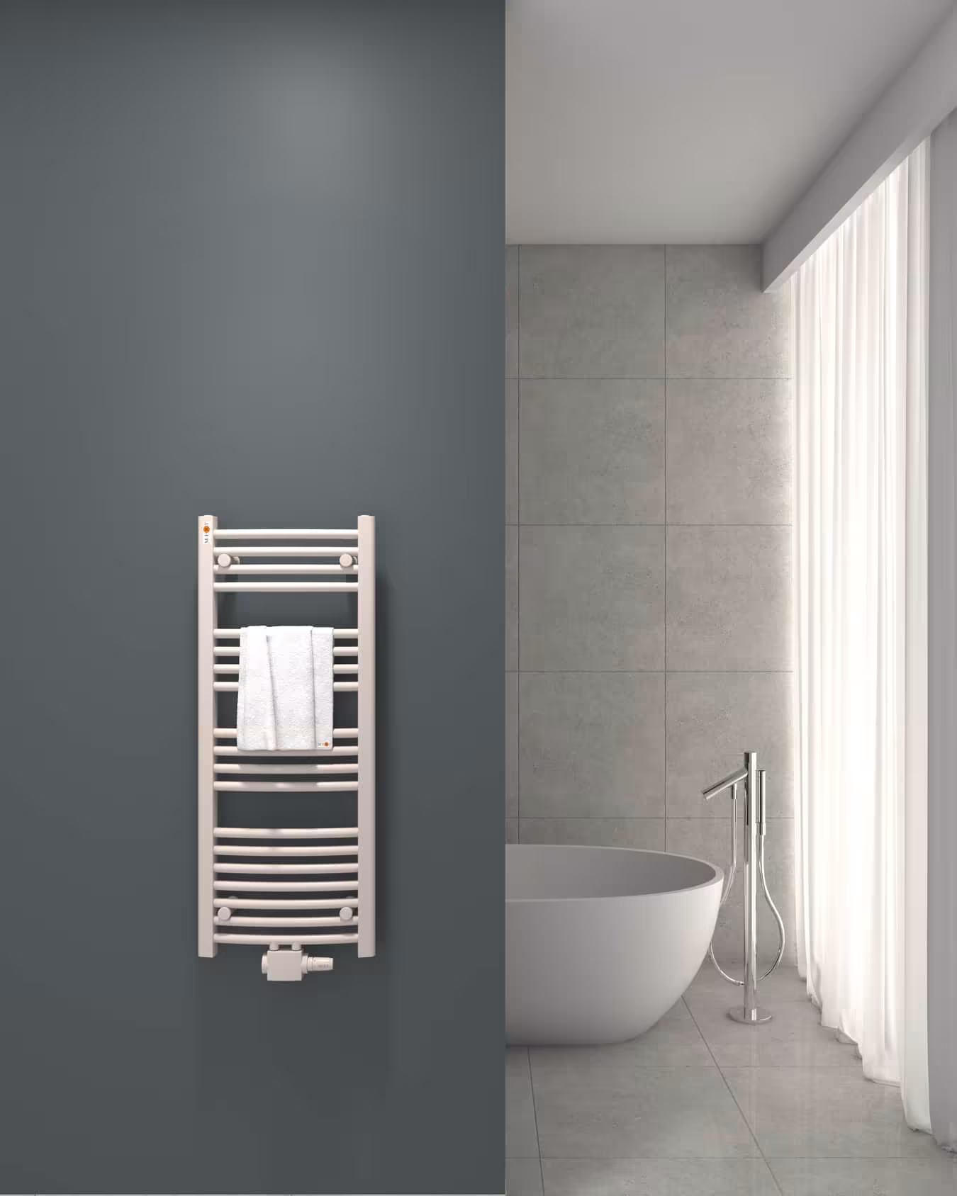 MERT Badheizkörper weiß gebogen, Mittelanschluss Typ Größe: 400x1000 mm aus der Kategorie Bad-Heizkörper mit der Artikelnr. 2-40x100-M